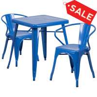 Flash Furniture CH-31330-2-70-BL-GG Metal Table Set in Blue